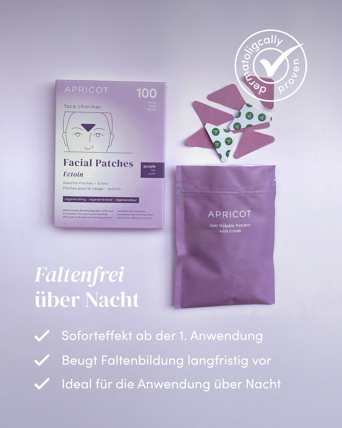 APRICOT Zornesfalten Patches mit Ectoin, ideal für die Anwendung über Nacht zur langfristigen Vorbeugung der Faltenbildung