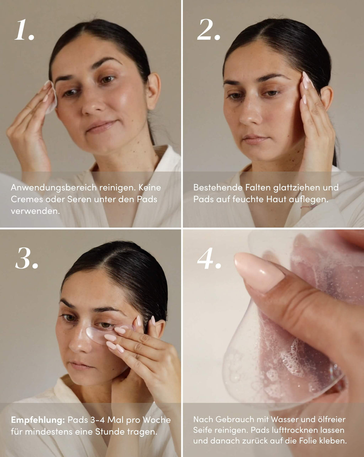 Anwendung der APRICOT Silikon-Augenpads mit Hyaluron an der Augenpartie