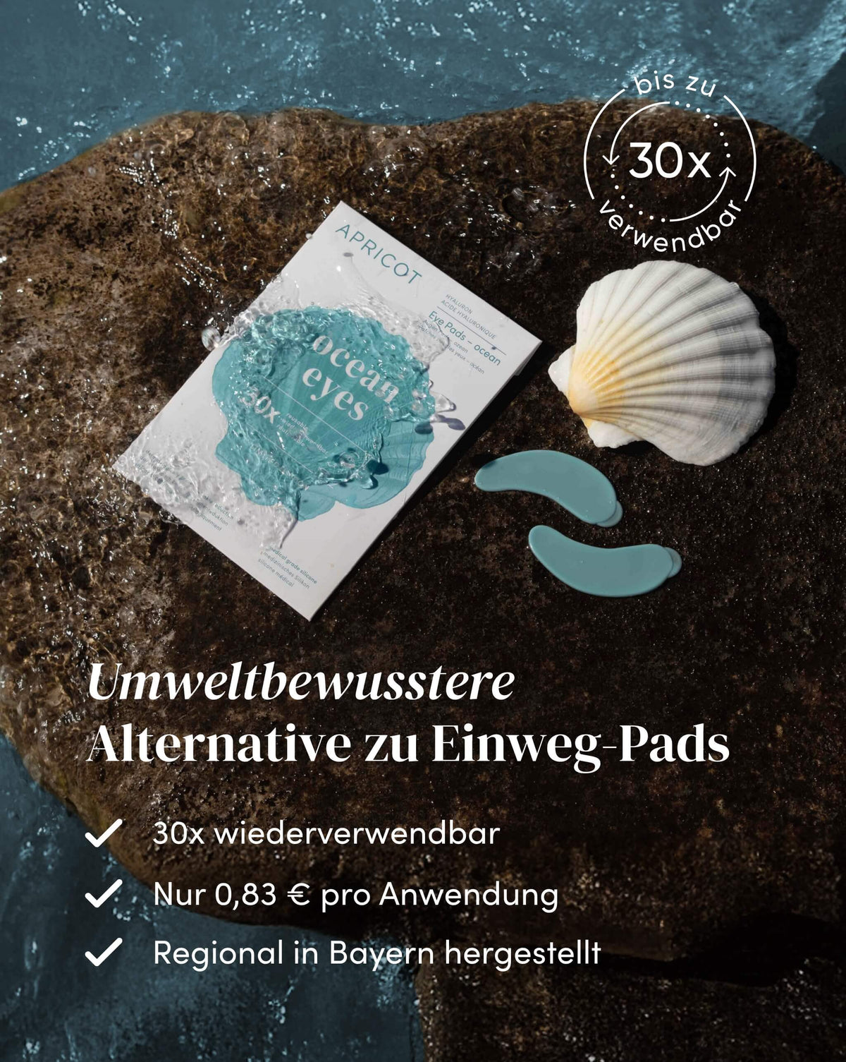 Wiederverwendbare APRICOT Silikon-Augenpads mit Hyaluron, bis zu 30 Anwendungen