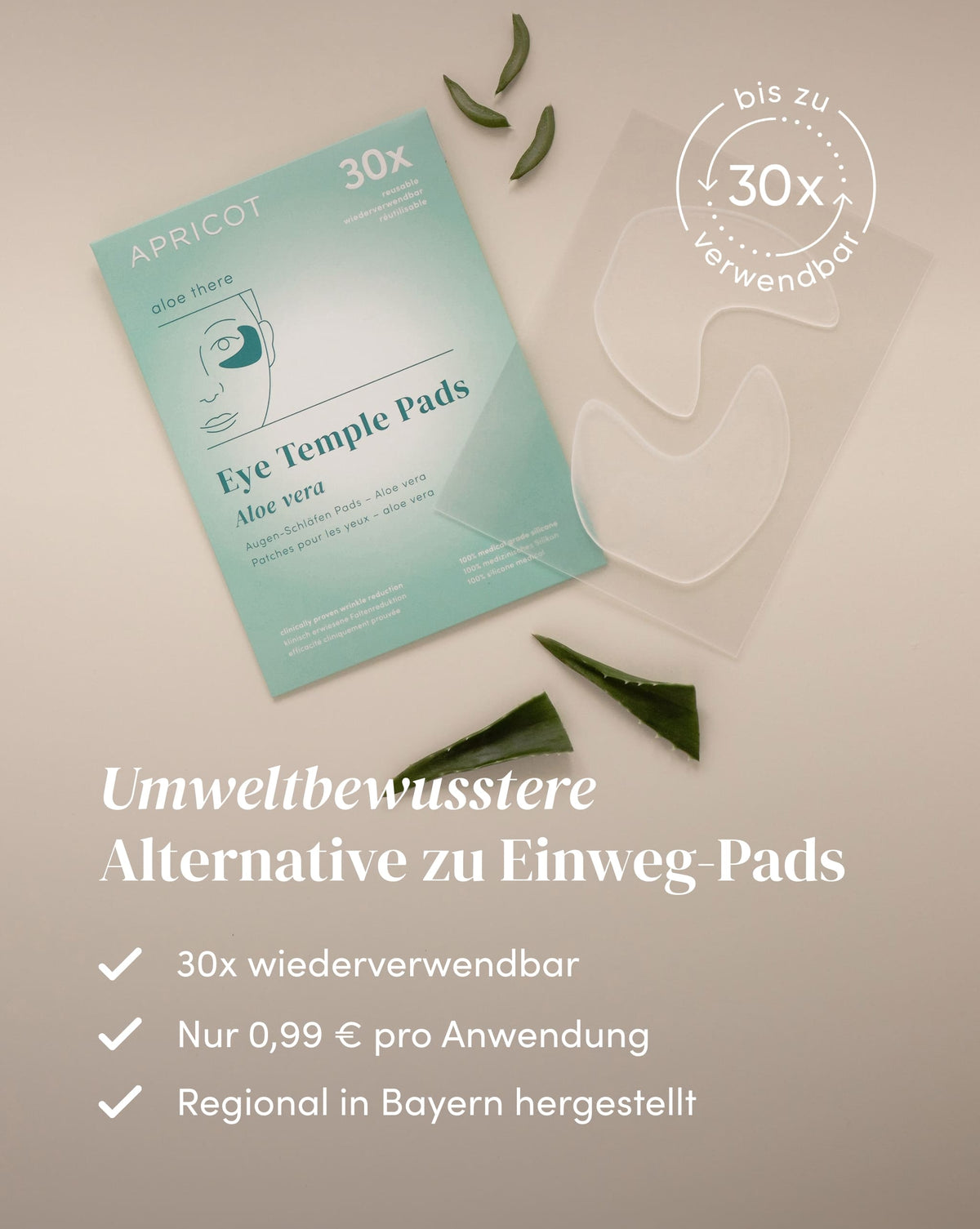 Wiederverwendbare Aloe vera Silikon-Augenpads von APRICOT, bis zu 30 Anwendungen