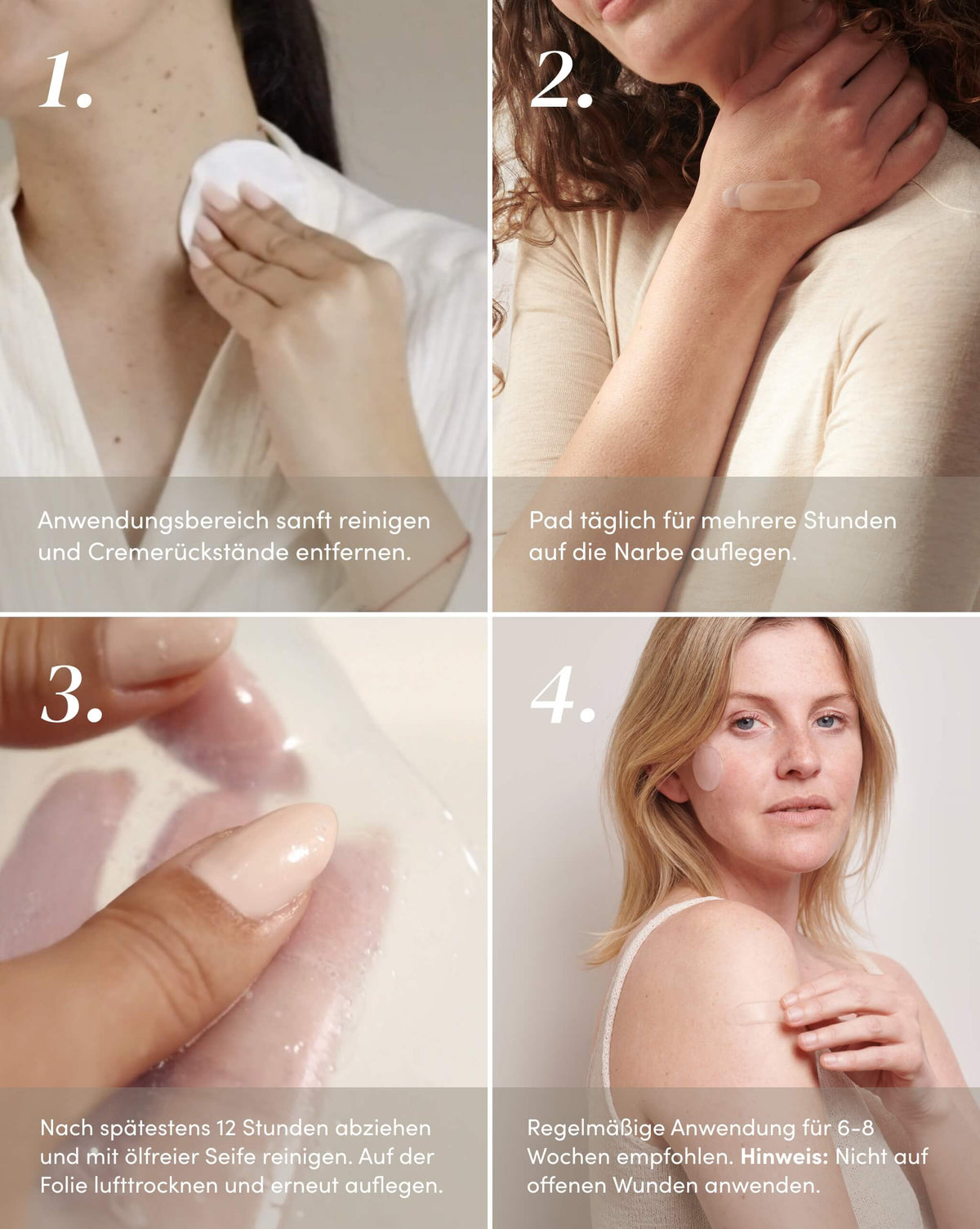 Anwendung der APRICOT Silikon-Narben Pads mit Aloe vera an kleineren Narbenpartien