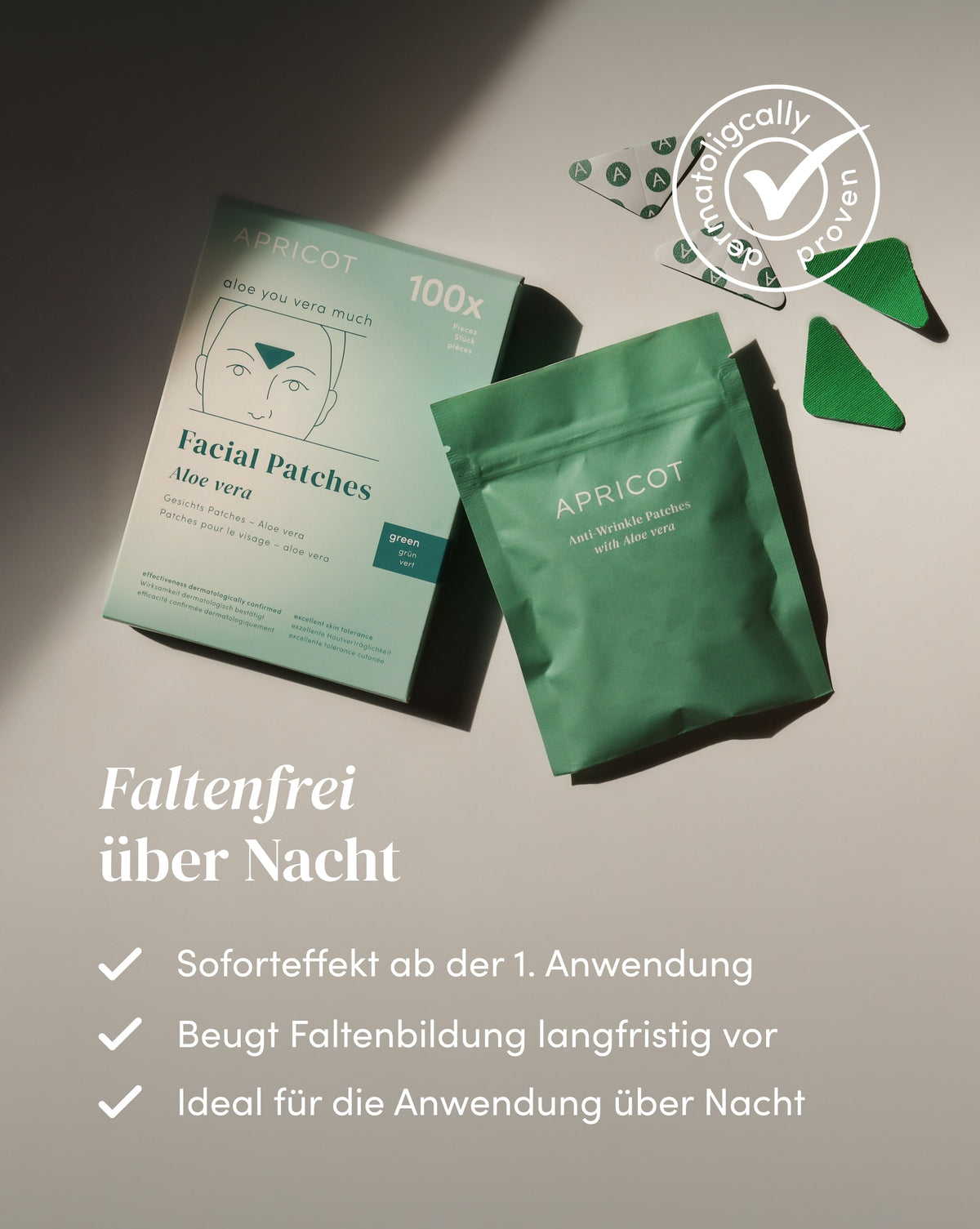 APRICOT Zornesfalten Patches mit Aloe vera, ideal für die Anwendung über Nacht zur langfristigen Vorbeugung der Faltenbildung