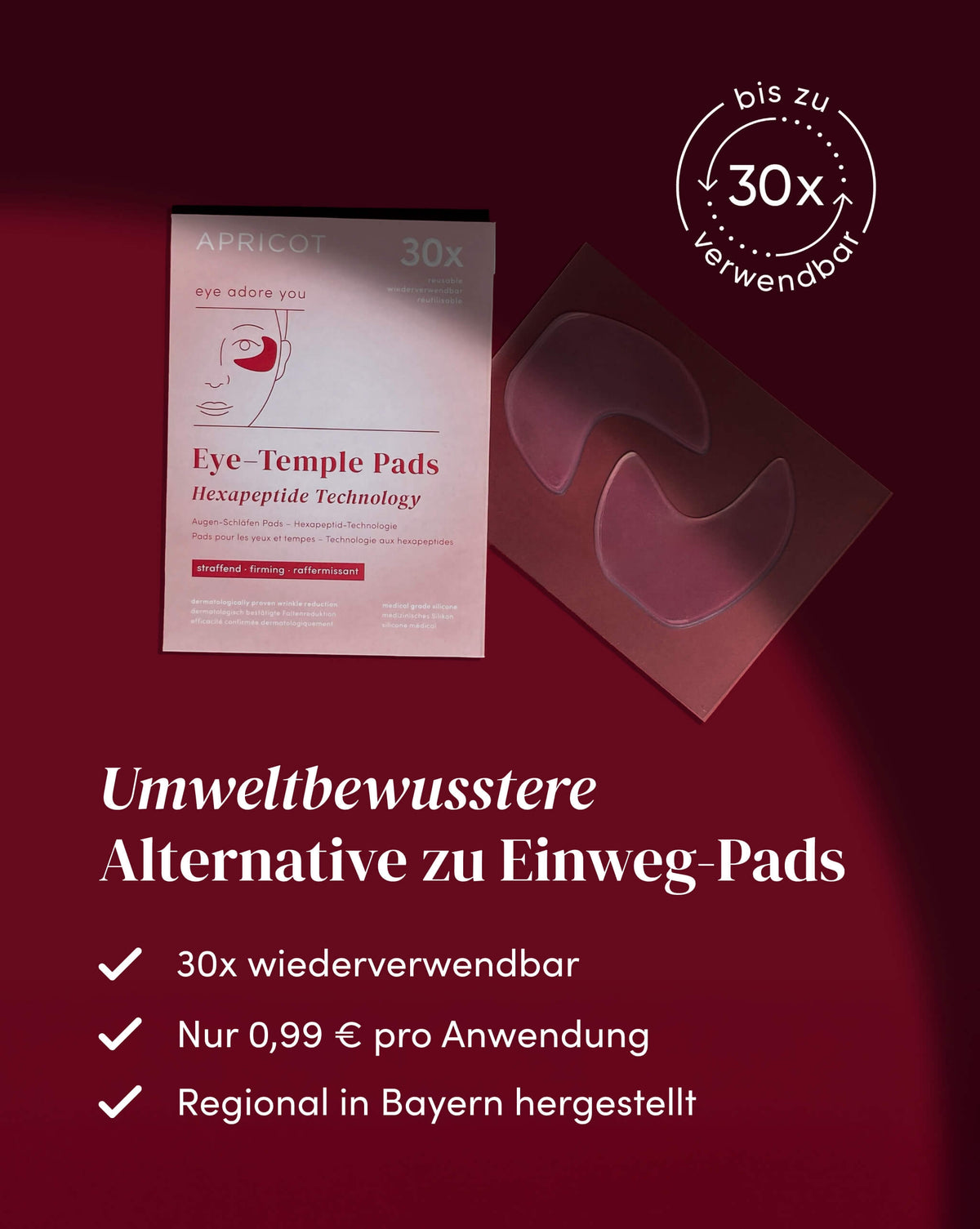 Wiederverwendbare APRICOT Silikon-Augenpads, bis zu 30 Anwendungen