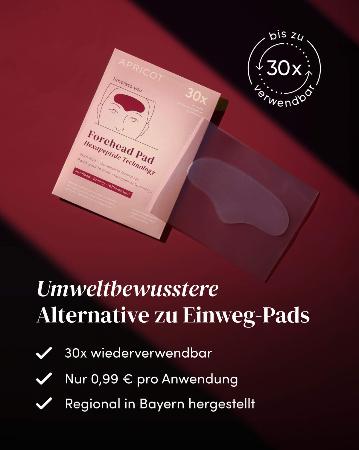 Wiederverwendbares APRICOT Silikon-Stirn Pad mit Hexapeptid-8, bis zu 30 Anwendungen