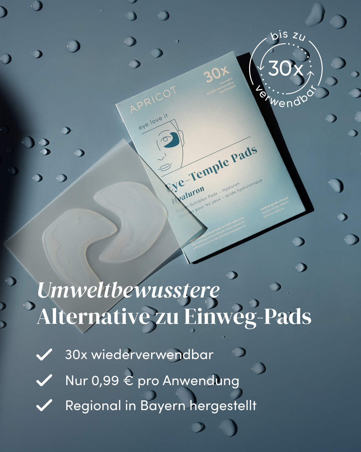 Wiederverwendbare APRICOT Silikon-Augenpads mit Hyaluron, bis zu 30 Anwendungen
