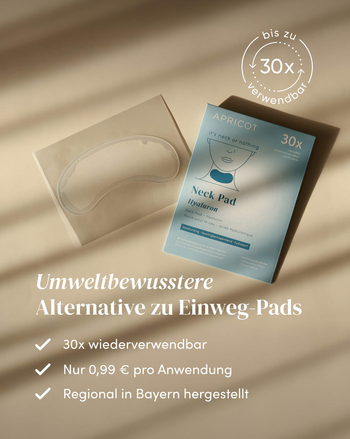 Wiederverwendbares APRICOT Silikon-Hals Pad mit Hyaluron, bis zu 30 Anwendungen