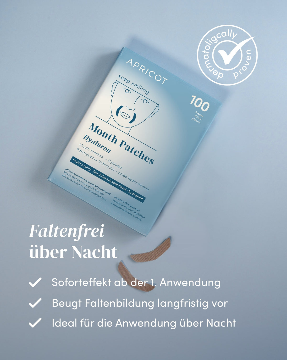 APRICOT Mund Patches mit Hyaluron, ideal für die Anwendung über Nacht zur langfristigen Vorbeugung der Faltenbildung