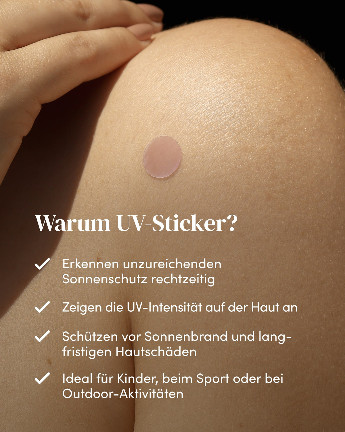 UV-Indicator Sticker für die Anwendung auf der Haut zur frühzeitigen Erkennung von unzureichenden Sonnenschutz