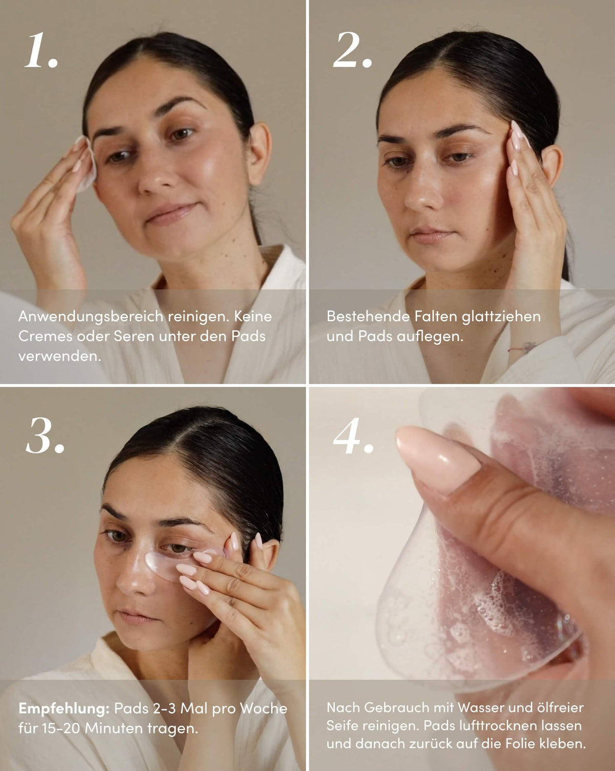 Anwendung der APRICOT Silikon-Augenpads mit Vitamin C an der Augenpartie