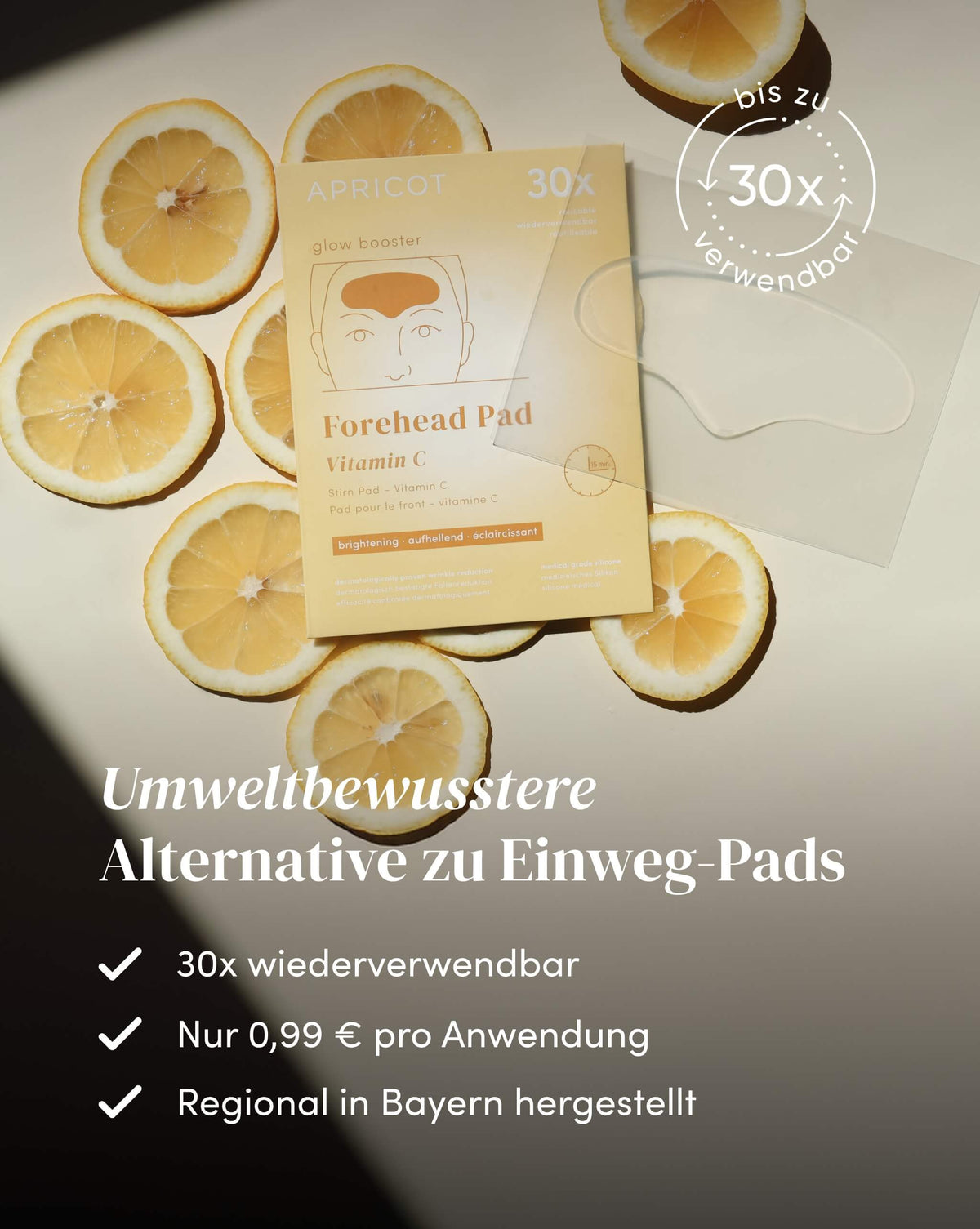 Wiederverwendbares APRICOT Silikon-Stirn Pad mit Vitamin C, bis zu 30 Anwendungen